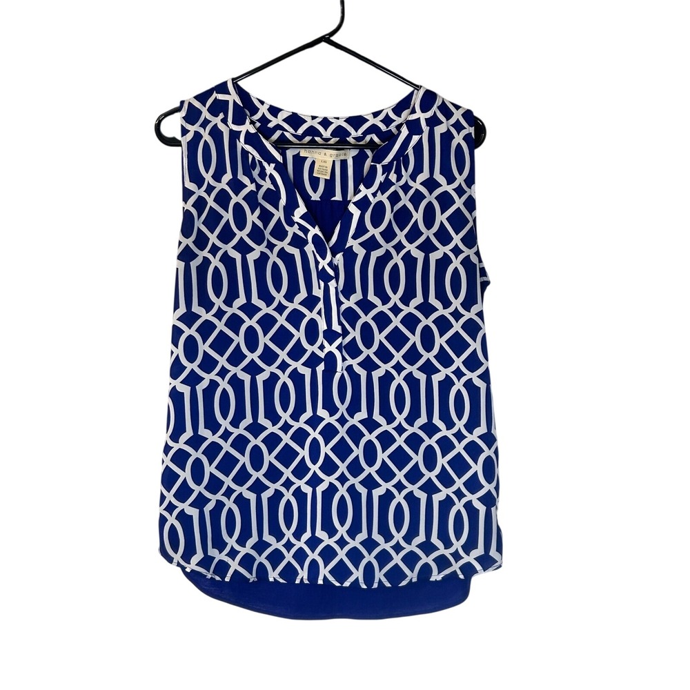 Hanna & Gracie Sleeveless‎ Blouse Geometric Print Top Career Casual L